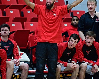 YOUNGSTOWN, OHIO - JANUARY 4, 2017: Youngstown State's Francisco Santiago stands on the bench during the second half of their game, Thursday night at Beeghly Center. DAVID DERMER | THE VINDICATOR