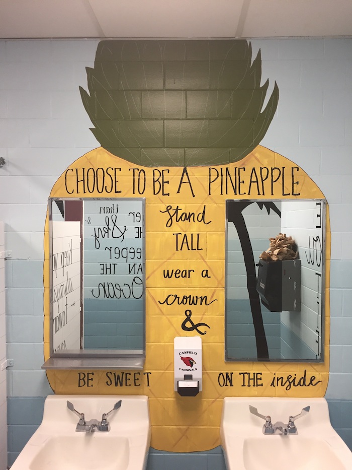 Above are some examples of the new art in the remodeled rest rooms at Canfield Village Middle School. It is hoped that the art will inspire and empower young women.