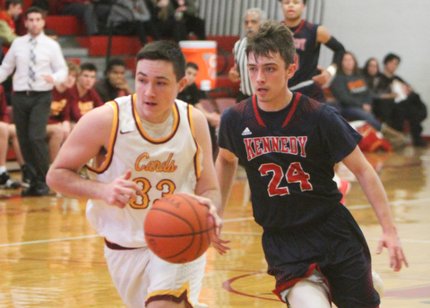 William D. Lewis The Vindicator JFK's Kasin Platt(24) and  Mooney'sJohnny Murphy(33)