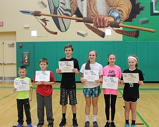 West Branch Middle School students recently competed in the annual district wide Hoop Shoot contest. Students competed in various basketball shooting drills within their age group. The winning students will compete in the next level of competition at Marlington on Sunday. WBWM winners, above, from left, are Austin Hawk, Jeremiah Thomas, Dru DeShields, Morgan Loudon, Shaylee Muckleroy and Hallie Burton.