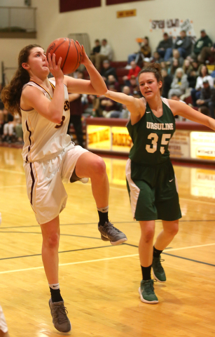 South Range's Izzy Lamparty (3) goes up for a layup in the first half of an OSHAA girls high school basketball game, Thursday, Jan. 11, 2018, in Canfield. South Range won 54-49...(Nikos Frazier | The Vindicator)