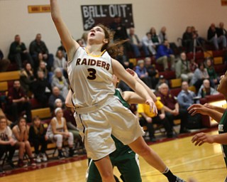 South Range's Izzy Lamparty (3) goes up for a layup in the second half of an OSHAA girls high school basketball game, Thursday, Jan. 11, 2018, in Canfield. South Range won 54-49...(Nikos Frazier | The Vindicator)