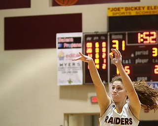 South Range's Izzy Lamparty (3) goes up for three in the second half of an OSHAA girls high school basketball game, Thursday, Jan. 11, 2018, in Canfield. South Range won 54-49...(Nikos Frazier | The Vindicator)