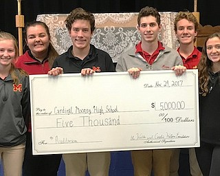 Cardinal Mooney High School received a $5,000 grant from the Walter and Caroline Watson Foundation through the PNC Charitable Trust for upgrades to its auditorium. The funding will assist in upgrading technology, electrical infrastructure, aesthetic renovations and physical enhancements to the space in an effort to keep up with the expansion of the school’s theater department, speech and debate team and technology in classroom programming. To pledge individual or group donations for the upgrades, visit www.cardinalmooney.com/support. Above, from left, are Alexandria Patrone, Maureen Baker, Olivia Carfolo, Clark Hergenrother, Brady Bizon, Matthew Rossi, Adriana Vennetti, Joseph Neider and Kathleyna Wilkins.