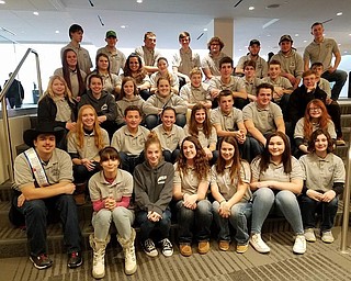 The Mahoning County Junior Fair Board, above, attended the 93rd annual Ohio Fair Managers Convention and Trade Show at the Columbus Convention Center on Jan. 6. The featured speaker was Ashlee Lundvall, who after being paralyzed in a ranching accident at 16, was crowned Ms. Wheelchair USA in 2013. Morgan McCutcheon of the Hartford Independent Fair was crowned 2018 Ohio Fairs Queen by Crista Wortkoetter, the 2017 Ohio Fairs Queen. She told attendees not to let setbacks define life, you can make your dreams come true. The 2017-18 Mahoning County 4-H Queen Tiffany Voland was a competitor. Members and advisers attended a variety of workshops and toured vendors and entertainment acts. Special guests included Kim Moff, junior fair manager, and senior fair board members Ward Campbell and his wife, Pam, an adviser to the junior fair board, and Bob Jarvis and his wife, Rita.