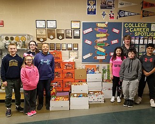 Brookfield Middle School Student Council sponsored a food drive in November. Food and monetary donations collected were donated to needy families in the community. Above, from left, are Dylan Means, Jordan Hammond, Abigail Hill, Jenae Pugh, Aysha Gibson, Rhyse Knoxville, Ben Bartholomew and Traiq Omar.