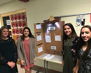 A select group of eighth-grade students from Struthers Middle School were chosen to compete in a “Shark Tank” event that recently took place at the “Wildcat Cage” in front of a panel of judges. The project was on Sustainability, the overall goal being the research of soil types in a region and creating a farm-to-table restaurant. Judges included were Dr. Ron Iarussi, Mahoning County Educational Service Center Superintendent; Dave Vecchione, Struthers Middle School Principal; Phil Latessa, Struthers City Schools director of school improvement; and Peg Flynn, Green Team educator. Above, from left, are Ella Croyle, Diana Szenborn, Madalynn Trimble and Danielle Mendel, one of the groups of students that participated.