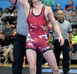 ALLIANCE, OHIO - JANUARY 10, 2018: TOP GUN WRESTLING- Beaver Local's Cole McComas (red) is victorious against Olentangy's Jacob Sherman in the 113 lbs division at Alliance High School.  MICHAEL G TAYLOR | THE VINDICATOR