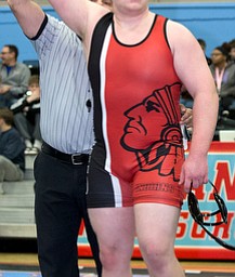 ALLIANCE, OHIO - JANUARY 10, 2018: TOP GUN WRESTLING- Girard'sJack Delgarbino is victorious in the championship 285 lbs match at Alliance High School.  MICHAEL G TAYLOR | THE VINDICATOR