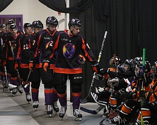 The Youngstown Phantoms walk out onto the ice before the first period of an USHL regular season hockey game, Monday, Jan. 15, 2018, in Youngstown. Team USA won 7-1...(Nikos Frazier | The Vindicator)