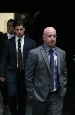 Youngstown Phantoms head coach Brad Patterson walks out onto the ice before the second period of an USHL regular season hockey game, Monday, Jan. 15, 2018, in Youngstown. Team USA won 7-1...(Nikos Frazier | The Vindicator)