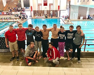 Neighbors | Submitted .The Canfield swim and dive team competed at the Canton Christmas Invitational. Pictured are, (front) Joe Klepec, Matthew Peckman; (back) Coach Connor Brady, Cullen Brady, Kam Sarac, Elle Dawson, Jason Paris, Bobby Kutsch, Sydney Schuler, Zac Sine and Coach Jared Rothbauer. Not pictured are Rob DiDomenico, James Dietz and Conner Fritz.