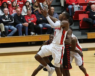 Youngstown State guard Braun Hartfield (1) goes up for a layup in the second half of a NCAA college basketball game against UIC, Thursday, Jan. 18, 2018, in Youngstown. UIC won 92-78...(Nikos Frazier | The Vindicator)