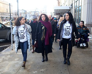State Rep. Michele Lepore-Hagan(D-Ohio)(center) marches in support of Al Adi with his daughter, Lana Adi(left) and wife Fidaa Musleh(right) to the Nathaniel R. Jones Federal Building & U.S. Courthouse, Saturday, Jan. 20, 2018, in Youngstown...(Nikos Frazier | The Vindicator)