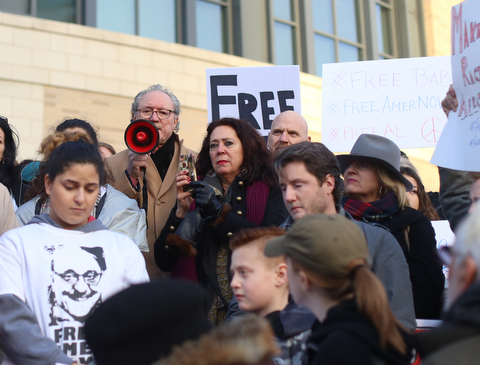 Former State Rep. Bob Hagan(D-Ohio) speaks during a rally for Al Adi's release, Saturday, Jan. 20, 2018, at the Nathaniel R. Jones Federal Building & U.S. Courthouse in Youngstown...(Nikos Frazier | The Vindicator)