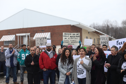 Close to 200 community members attend a protest rally demanding the release of Al Adi, Sunday, Jan. 21, 2018, outside the Northeast Ohio Correctional Facility in Youngstown...(Nikos Frazier | The Vindicator)