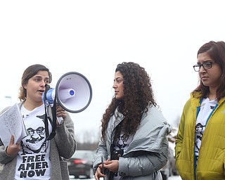 Lina Adi(left) speaks at a protest rally demanding the release of Al Adi, Sunday, Jan. 21, 2018, outside the Northeast Ohio Correctional Facility in Youngstown...(Nikos Frazier | The Vindicator)