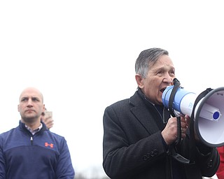 Ohio democratic gubernatorial candidate Dennis Kucinich speaks at a protest rally demanding the release of Al Adi, Sunday, Jan. 21, 2018, outside the Northeast Ohio Correctional Facility in Youngstown...(Nikos Frazier | The Vindicator)