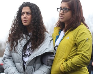 Lana(left) and Rania(right) Adi listen as Ohio democratic gubernatorial candidate Dennis Kucinich(not pictured) speaks at a protest rally demanding the release of Al Adi, Sunday, Jan. 21, 2018, outside the Northeast Ohio Correctional Facility in Youngstown...(Nikos Frazier | The Vindicator)