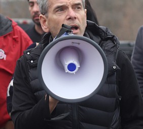 Atty. David Leopold speaks at a protest rally demanding the release of Al Adi, Sunday, Jan. 21, 2018, outside the Northeast Ohio Correctional Facility in Youngstown...(Nikos Frazier | The Vindicator)