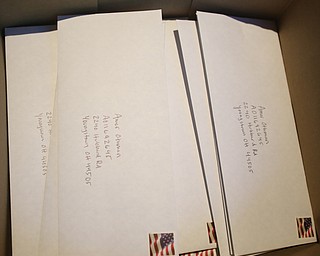 Letters to Al Adi sit in a box, Monday, Jan. 22, 2018, at Downtown Circle in Youngstown...(Nikos Frazier | The Vindicator)