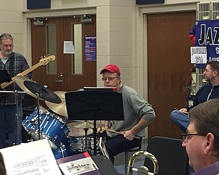 Austintown Band’s third annual Jazz & Dessert will take place from 6 to 9 p.m. Saturday at Austintown Middle School. Above, from left, Fitch alumni Dean Welch, Rob Bowman, Paul Jones and Mark Cooley rehearse for the event.
