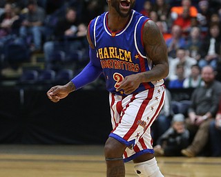 Globetrotter Dizzy dances, Jan. 24, 2018, at the Covelli Centre in Youngstown...(Nikos Frazier | The Vindicator)
