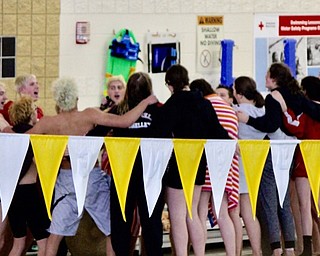 Neighbors | Submitted .The Canfield swim team is pictured cheering before the AAC championship on Jan. 13.