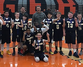 Above is the sixth-grade boys basketball team from Brookfield Middle School. The team won the Sharon 6th Grade Basketball Tournament for the second-consecutive year. The team finished the tournament 4-0. 