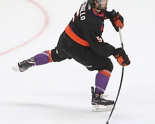 Youngstown Phantoms defenseman Andrew Petrillo (5) shoots in the first period of an USHL Hockey game against Dubuque, Sunday, Jan. 28, 2018, in Youngstown. Phantoms won 2-1...(Nikos Frazier | The Vindicator)