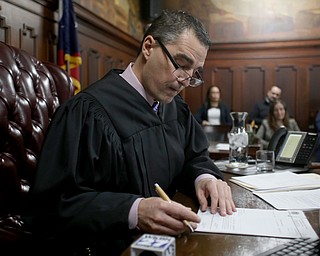 Judge Rusu speaks during a naturalization ceremony, Thursday, Jan. 24, 2018, at the Mahoning County Courthouse in Youngstown...(Nikos Frazier | The Vindicator)