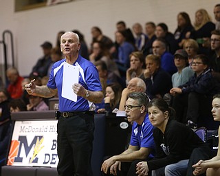 Jackson-Milton head coach Pat Keney reacts to a call in the second half of an Mahoning Valley Athletic Conference high school basketball game, Monday, Jan. 29, 2018, in McDonald. McDonald won 37-34...(Nikos Frazier | The Vindicator)