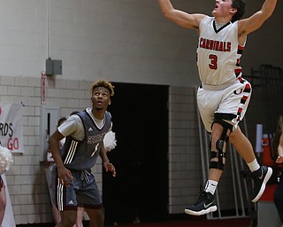 Canfield's guard Ben Shapiro (3) looses control of the ball while going up for a layup in the third quarter of an AAC high school basketball game, Tuesday, Jan. 30, 2018, in Canfield. Canfield won 62-48...(Nikos Frazier | The Vindicator)