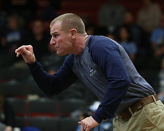 Louisville coach Rocky Laughlin reacts during the OHSAA Wrestling Division II Region 12 team finals, Wednesday, Jan. 31, 2018, in Canfield...(Nikos Frazier | The Vindicator)