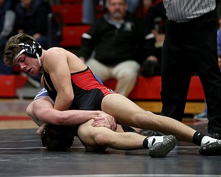Canfield 170 pound Anthony D'Alesio wrestles Louisville 170 pound Brent Paulus during the OHSAA Wrestling Division II Region 12 team finals, Wednesday, Jan. 31, 2018, in Canfield...(Nikos Frazier | The Vindicator)