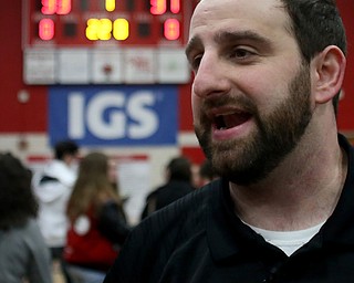 Canfield head coach Steve Pitts talks after defeating Louisville in the OHSAA Wrestling Division II Region 12 team finals, Wednesday, Jan. 31, 2018, in Canfield...(Nikos Frazier | The Vindicator)
