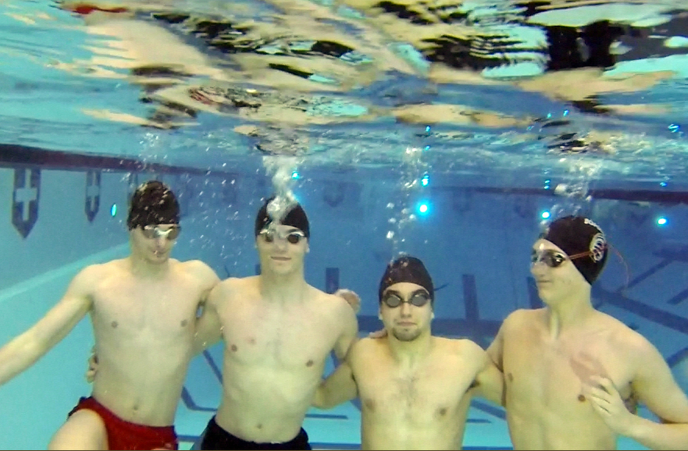 William D. Lewis The Vindicator  Boardman swimming relay team poses for a portrait under water at YSU. From left: Callen Aulizia, Kyle Kimerer, Noah Basista and Matt Dunlany.