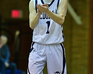 McDONALD, OHIO - FEBRUARY 6, 2018: McDonald's Zach Rasile claps after hitting a three point shot during the second half of their game on Tuesday night at McDonald High School. DAVID DERMER | THE VINDICATOR