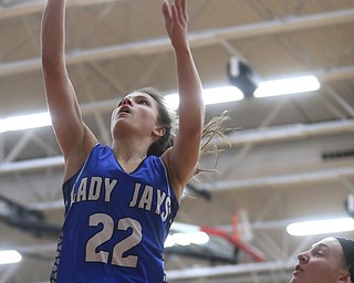 Jackson-Milton guard Michaelina Terranova (22) goes up for a layup in the first quarter of an OHSAA high school basketball game, Thursday, Feb. 8, 2018, in Columbiana. Columbiana won 36-23...(Nikos Frazier | The Vindicator)