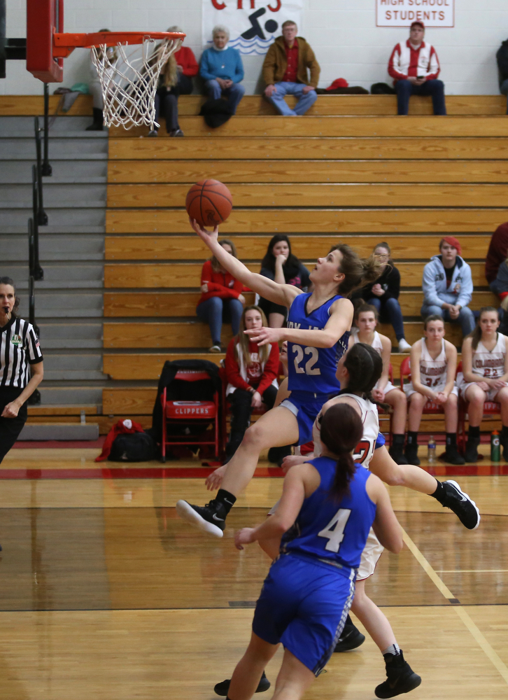 Jackson-Milton guard Michaelina Terranova (22) goes up for a layup in the first quarter of an OHSAA high school basketball game, Thursday, Feb. 8, 2018, in Columbiana. Columbiana won 36-23...(Nikos Frazier | The Vindicator)