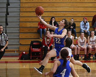 Jackson-Milton guard Michaelina Terranova (22) goes up for a layup in the first quarter of an OHSAA high school basketball game, Thursday, Feb. 8, 2018, in Columbiana. Columbiana won 36-23...(Nikos Frazier | The Vindicator)