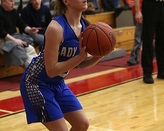 Jackson-Milton guard Michaelina Terranova (22) goes up for two tying her school record for most career point in the third quarter of an OHSAA high school basketball game, Thursday, Feb. 8, 2018, in Columbiana. Columbiana won 36-23...(Nikos Frazier | The Vindicator)