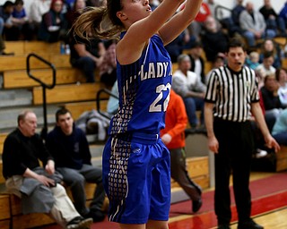 Jackson-Milton guard Michaelina Terranova (22) goes up for two tying her school record for most career point in the third quarter of an OHSAA high school basketball game, Thursday, Feb. 8, 2018, in Columbiana. Columbiana won 36-23...(Nikos Frazier | The Vindicator)