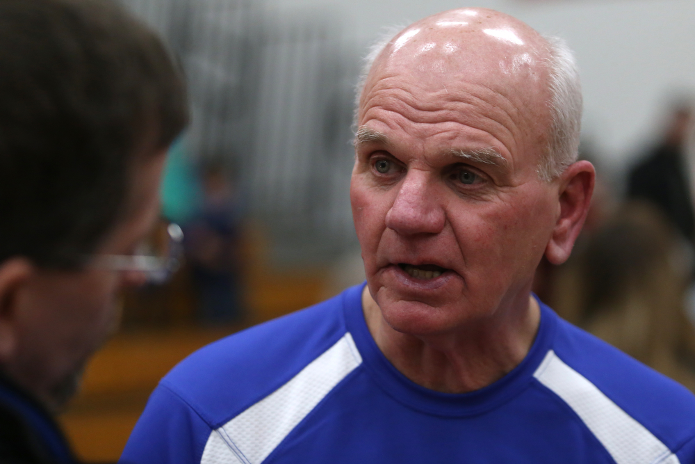 Jackson Milton head coach Patrick Keney talks with the media after loosing to Columbiana High School, 23-36, Thursday, Feb. 8, 2018, in Columbiana...(Nikos Frazier | The Vindicator)