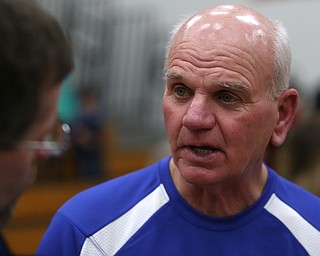 Jackson Milton head coach Patrick Keney talks with the media after loosing to Columbiana High School, 23-36, Thursday, Feb. 8, 2018, in Columbiana...(Nikos Frazier | The Vindicator)