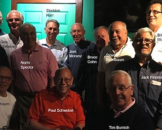 The South Florida Youngstown Boyz recently met for its fourth annual lunch in Deerfield Beach, Fla. Each member provided a short biography and a historical tidbit about life in Youngstown 50 years ago. Above, seated front row from left, are Rob Rosenbaum, Paul Schwebel and Tim Burnich. Back row are Blondie Levy, Jeff Cohen, George 
McKelvey, Norm Spector, Sheldon Harr, Joel Moranz, Bruce Cohn, Steve Birenbaum, Jack Firestone, Bill McClane and Rick Goldberg.