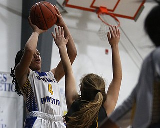 Valley Christian's Kristen Gill (4) goes up for two in the third quarter of an OHSAA high school basketball game, Saturday, Feb. 10, 2018, in Youngstown. Garfield won 64-58...(Nikos Frazier | The Vindicator)