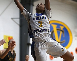 Valley Christian's India Snyder (2) goes up for a layup in the third quarter of an OHSAA high school basketball game, Saturday, Feb. 10, 2018, in Youngstown. Garfield won 64-58...(Nikos Frazier | The Vindicator)