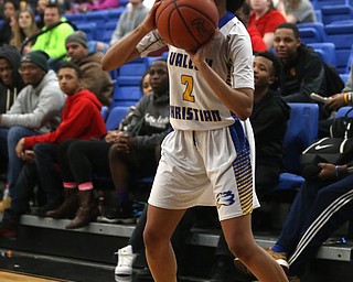 Valley Christian's India Snyder (2) goes up for three in the fourth quarter of an OHSAA high school basketball game, Saturday, Feb. 10, 2018, in Youngstown. Garfield won 64-58...(Nikos Frazier | The Vindicator)