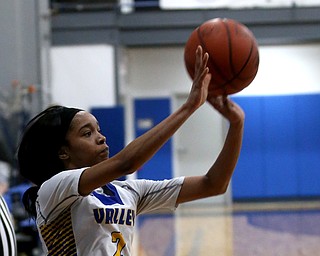 Valley Christian's India Snyder (2) goes up for three in the fourth quarter of an OHSAA high school basketball game, Saturday, Feb. 10, 2018, in Youngstown. Garfield won 64-58...(Nikos Frazier | The Vindicator)